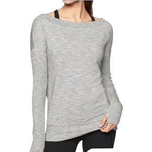 ATHLETA Womens Studio Barre Sweatshirt Size XL Marl Grey Heather Off Shoulder